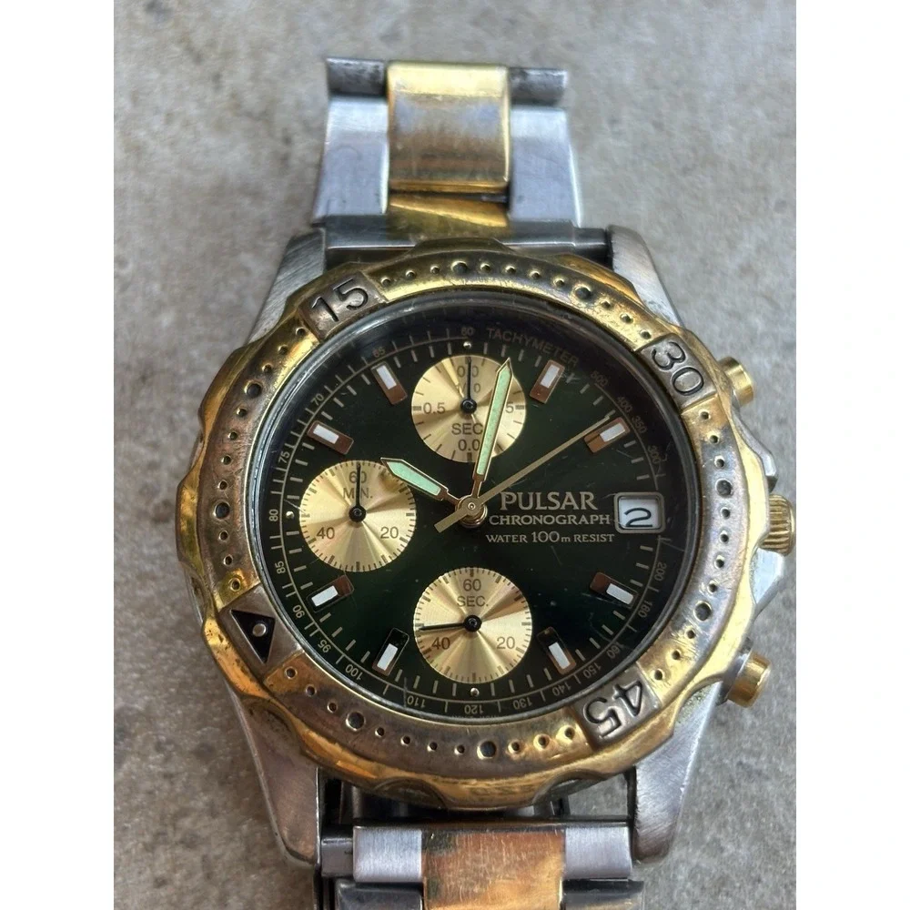 ⭐️Vtg TWO TONE CHRONOGRAPH MEN'S WATCH 